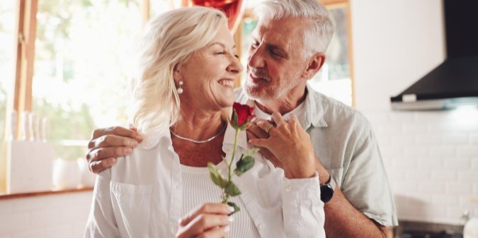 A mature couple sharing a quiet moment at home